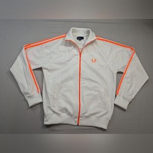 Fred Perry Full Zip Track Jacket Mens Size M Medium White Orange Trim